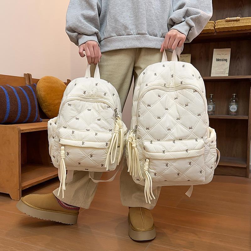 Korean-style Large Capacity Backpack with Cute Bow Embroidery for Female College Students