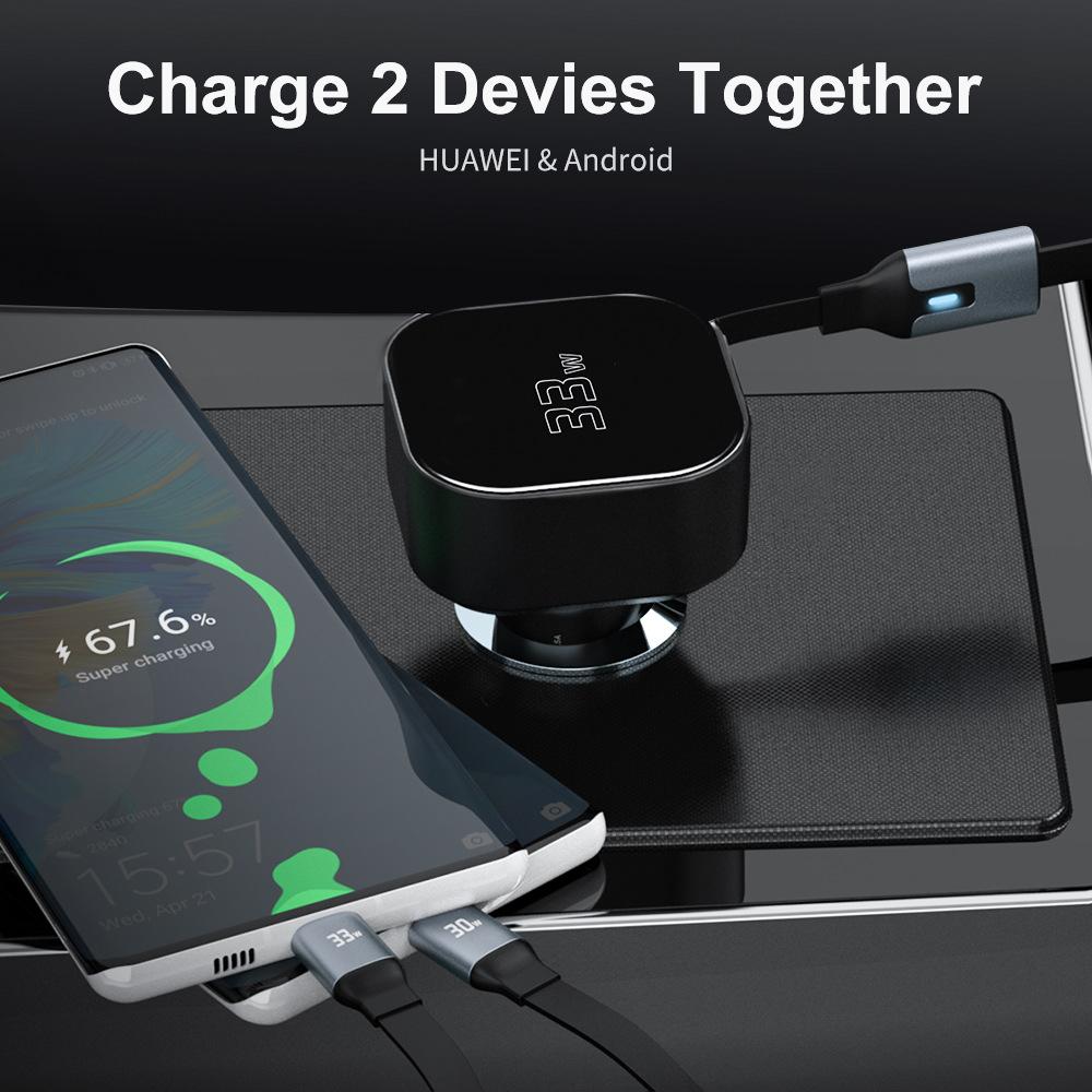 New telescopic cable, car charger, cigarette lighter, car charging point, super fast charging, suitable for Xiaomi, Huawei, Apple 15.
