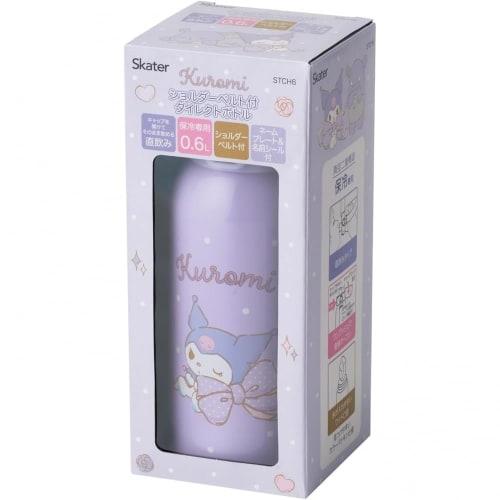 Skater Children's Water Bottle, 600ml, Direct Drinking, Sanrio Kuromi Big Ribbon, Girls', Insulated, Stainless Steel, Lightweight, Sports Bottle, Kids