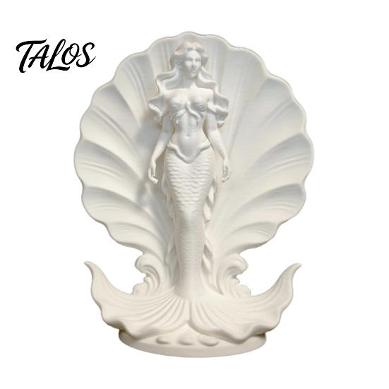 Fine Texture Shell Craft 3D Printed Mermaid Desktop Ornament, Ocean Style Standing Mediterranean Room Accents Sculpture, Minimalist Figurine for Home
