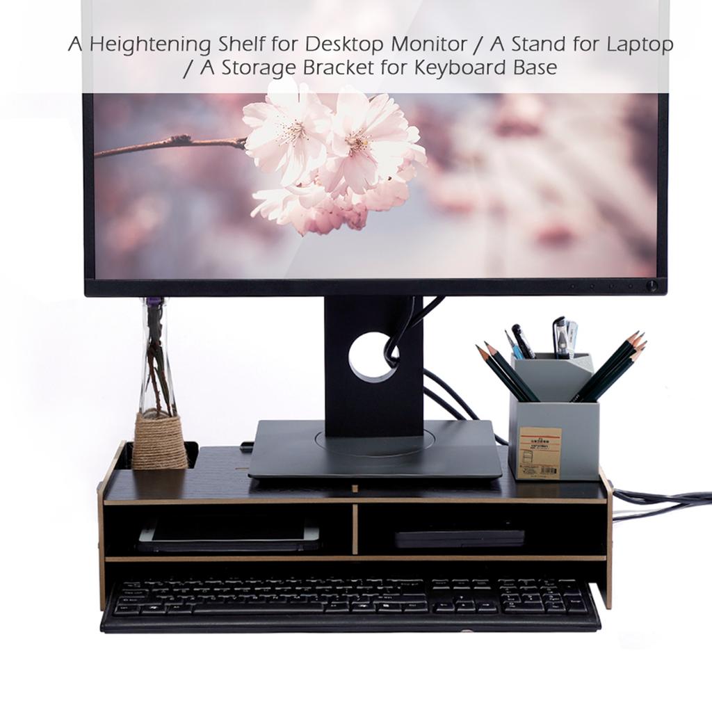 Heighten Shelf Rack Shelf Stand Holder for Display Screen Keyboard Base Bracket Wooden Black