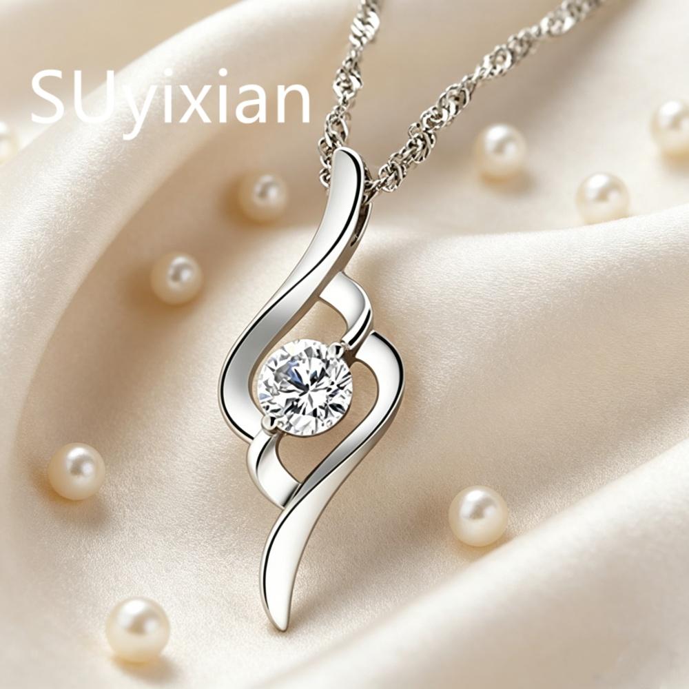 925 Sterling Silver Fashion Temperament Elegant Pendant Necklace Inlaid with Zircon, Birthday Party Anniversary Gift
