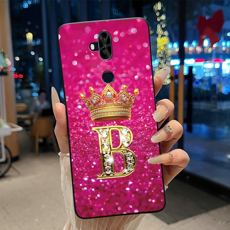 Crown Letter Pink Shiny A To Z Phone Case For Asus ZenFone 5 Lite ZC600KL Shockproof Soft Bumper Silicone Black Cover Asus 5 Lite ZC600KL