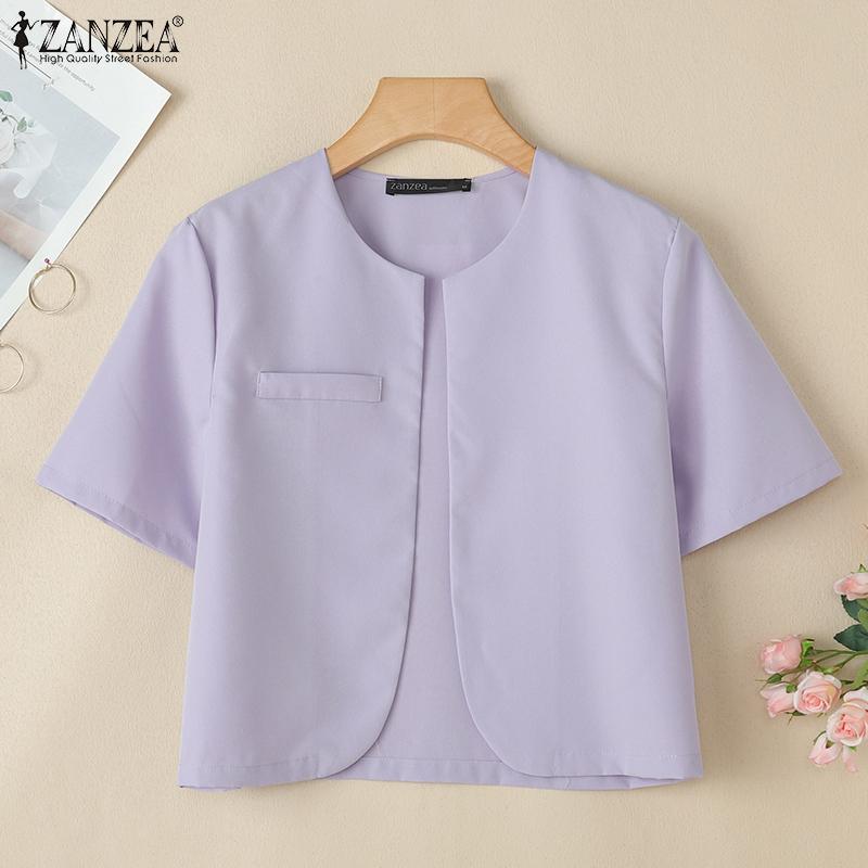 ZANZEA Womens Casual Short Sleeve Cropped Open Front Cardigan Tops