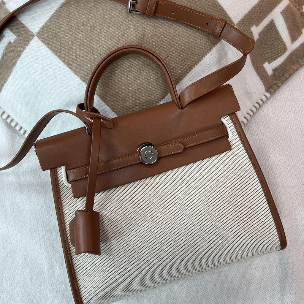 2025 Women's Canvas & Cowhide Kelly Colorblock Shoulder Bag - Large Capacity Fashion Handbag