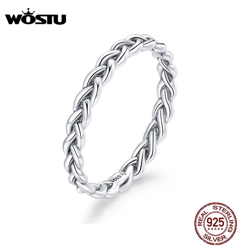 WOSTU 100% 925 Sterling Silver Ring Braided Texture Design Ring Original Rings For Women Wedding Fingers S925 Jewelry CTR161