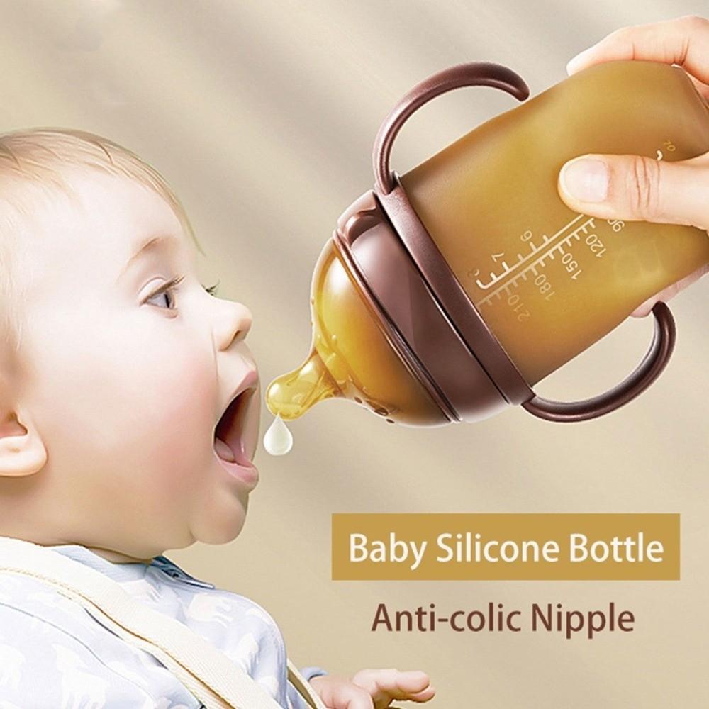 With Handle Baby Bottle Wide Caliber Silicone Bottle New Water Cup  Baby Feeding Supply