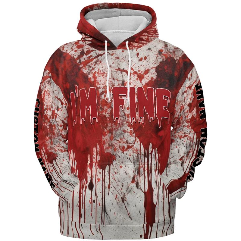Halloween I'm Fine Graphic Hoodies Men 3D Printing Blood Pattern Sweatshirt Holiday Long Sleeve Pullovers Autumn Street Hoodie