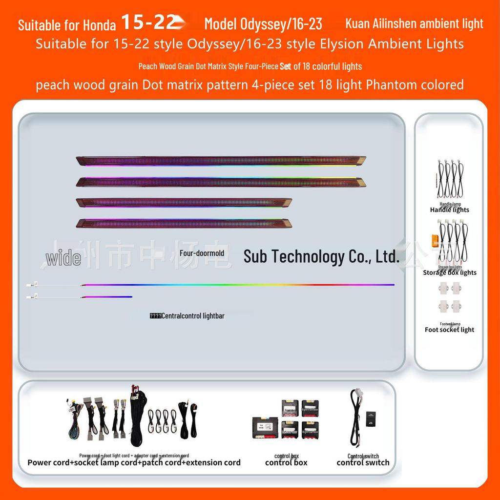 Cross-border Iridescent RGB Trim Panel for 2015-2023 Honda Odyssey/Elysion 4-Door