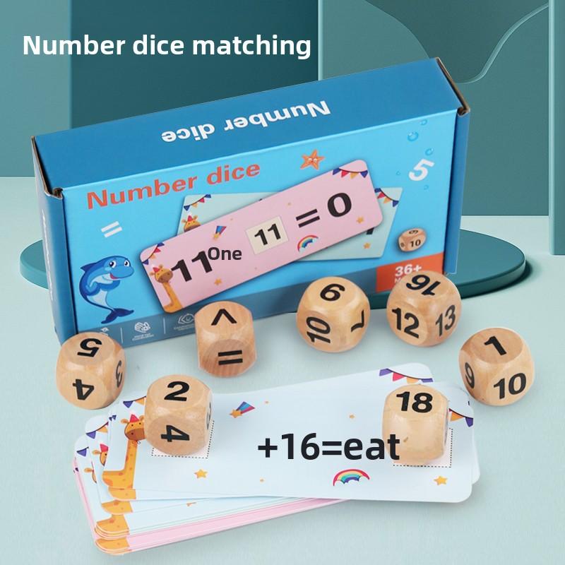 

Fun digital English early childhood education toy, wooden dice learning games, math addition and subtraction, English vocabulary