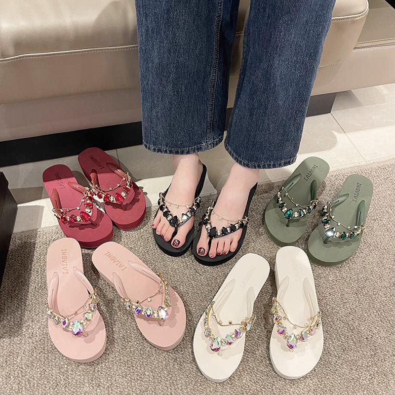 Fashion Shoes Woman 2025 House Slippers Platform Shale Female Beach Heeled Mules Rubber Flip Flops Sabot Summer High Flat Hawaiian Soft