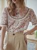 Simpeulleteulo Marie Printed Brown Lace Blouse