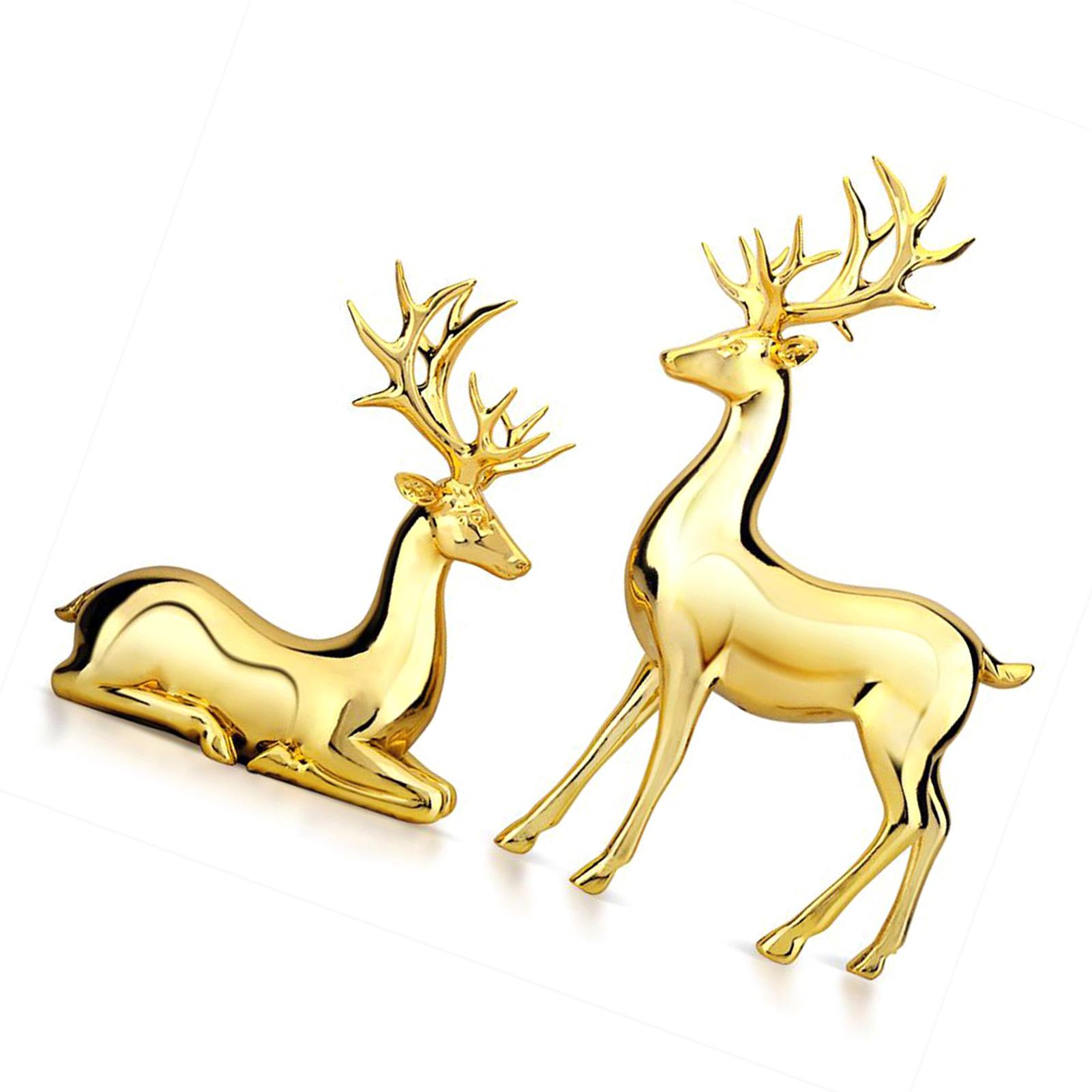 

1 Pair of Deer Figurines Home Decor Desk Standing Kneeling Posture Statue European Style Resin Craft Gold золотий