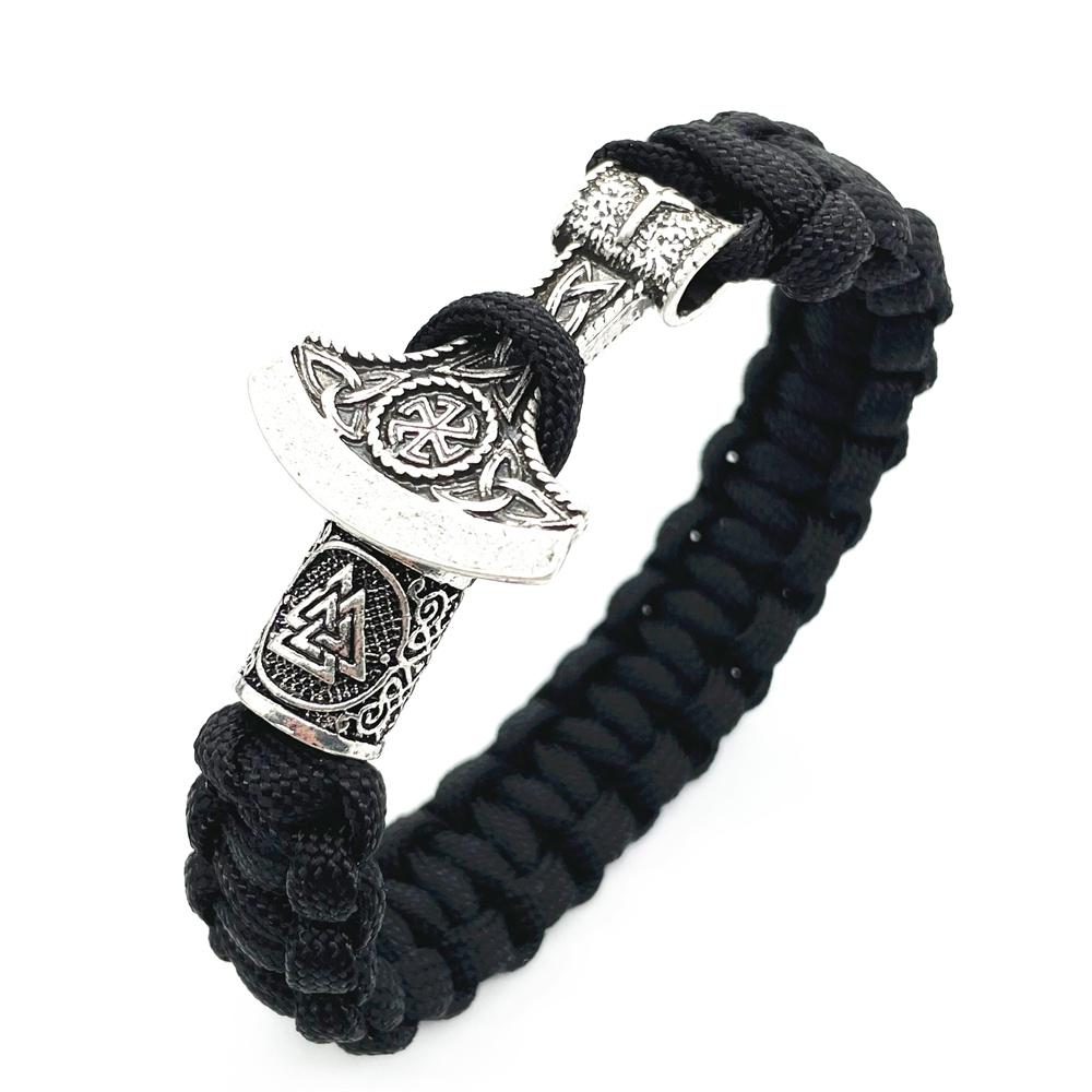 Slavic Perun Axe Charm Kolovrat Amulet Viking Runes Beads Mens Vikingos Bracelet Jewelry