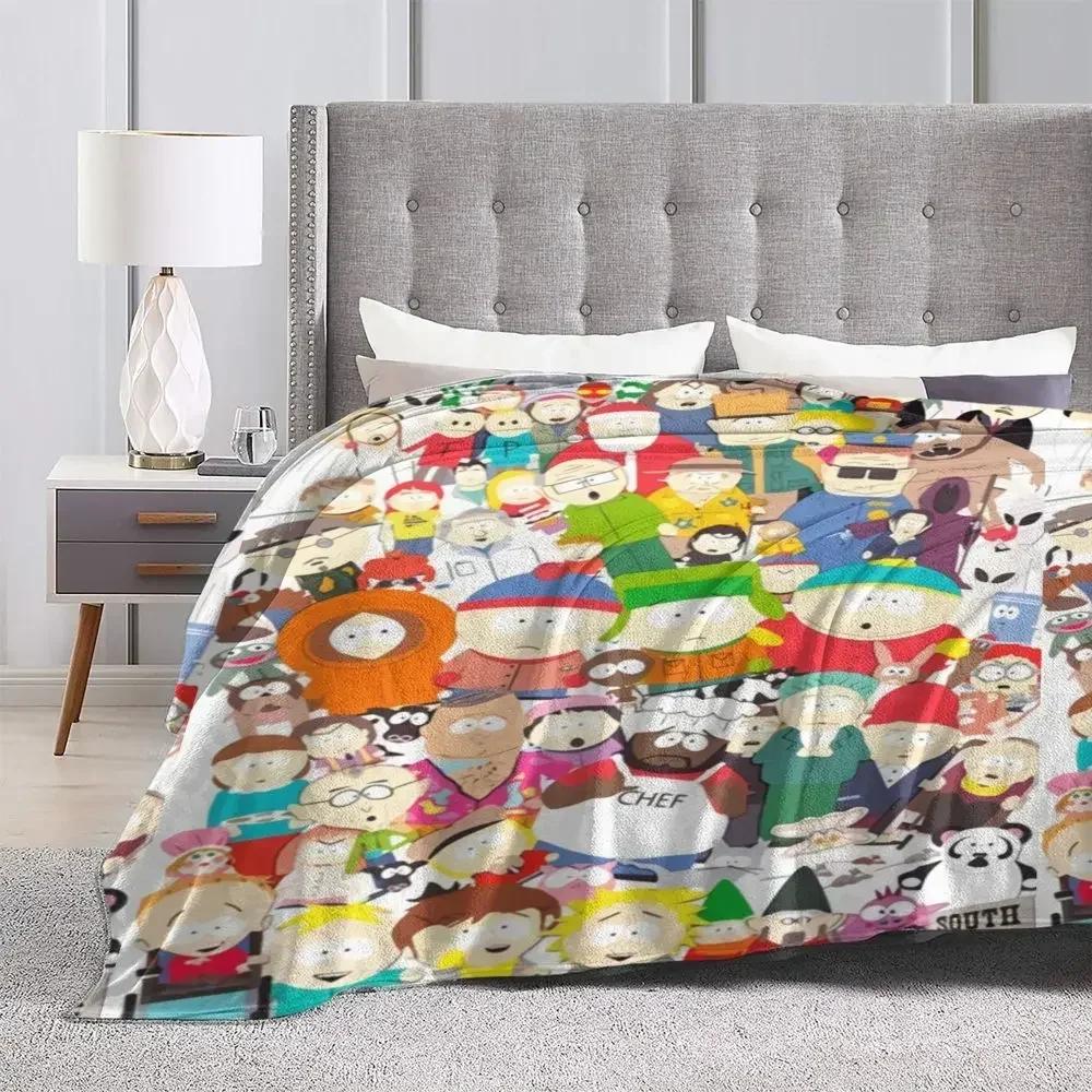 Southpark Collage Cartoon Anime Flannel Blanket Funny Throw Blanket for Home 150*125cm Rug Piece