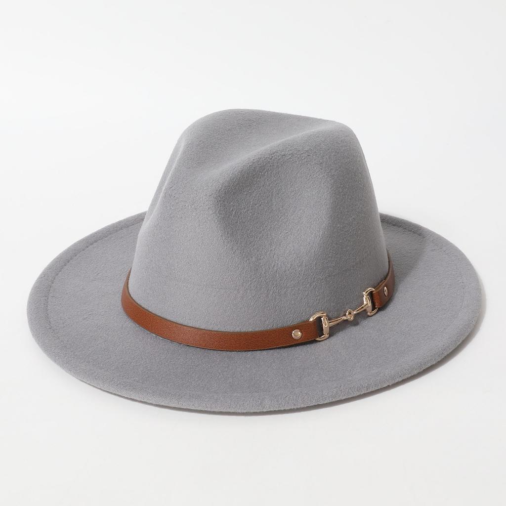 Fashionable spring and summer new wool felt hat with flat brim and wide brim, British retro jazz hat, black wool western cowboy hat