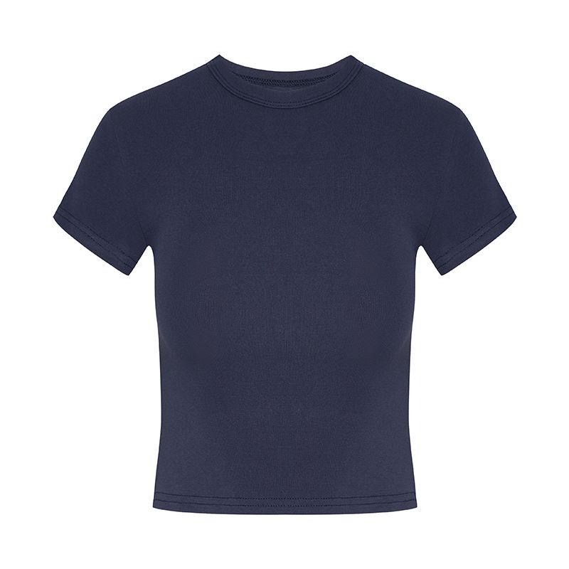 Basic Style Silm Pullover Tops round Neck Short Sleeve T-shirt