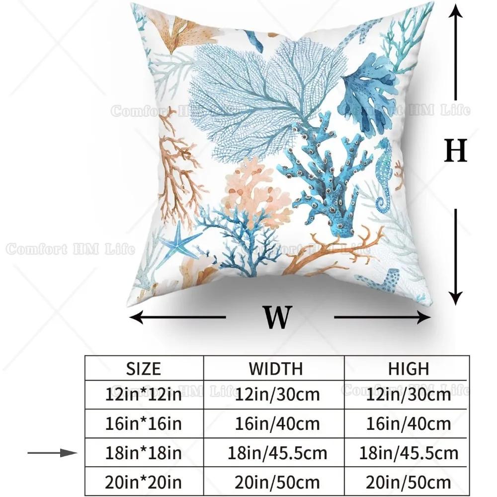Coastal Throw Pillow Covers Set Of 2 Nautical Coral Starfish Cushion Covers Summer Ocean Decorative Square Cotton Pillow Cases