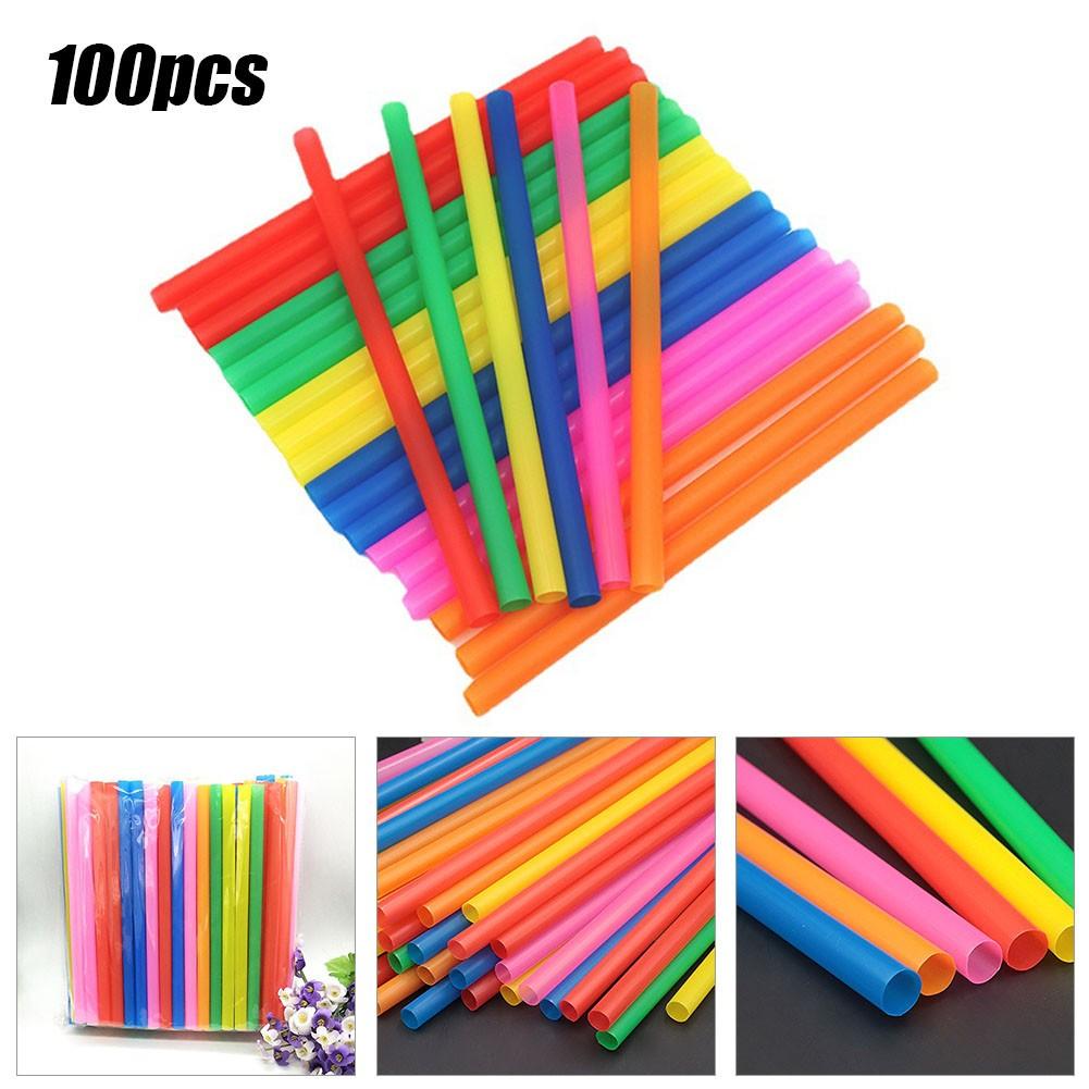 Straws Drinking Smoothie Flat End Multi Color Oversized