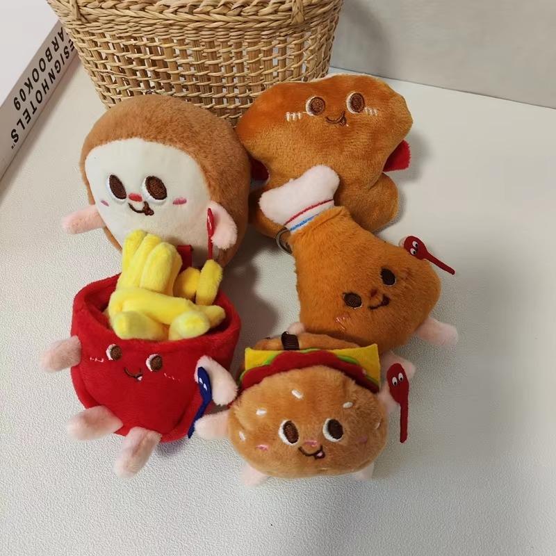 Plīša atslēgu piekariņš 1 gab mazs kulons hamburgers frī kartupeļi atslēgu piekariņš rotaļlietu soma mobilā telefona maciņš šarms dzimšanas dienas dāvana