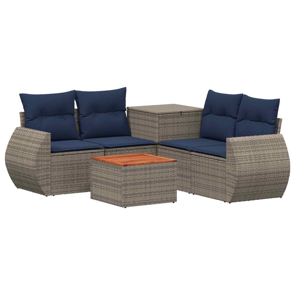 Sofa Set 6 pcs Grey and Navy Blue Poly Rattan and Steel