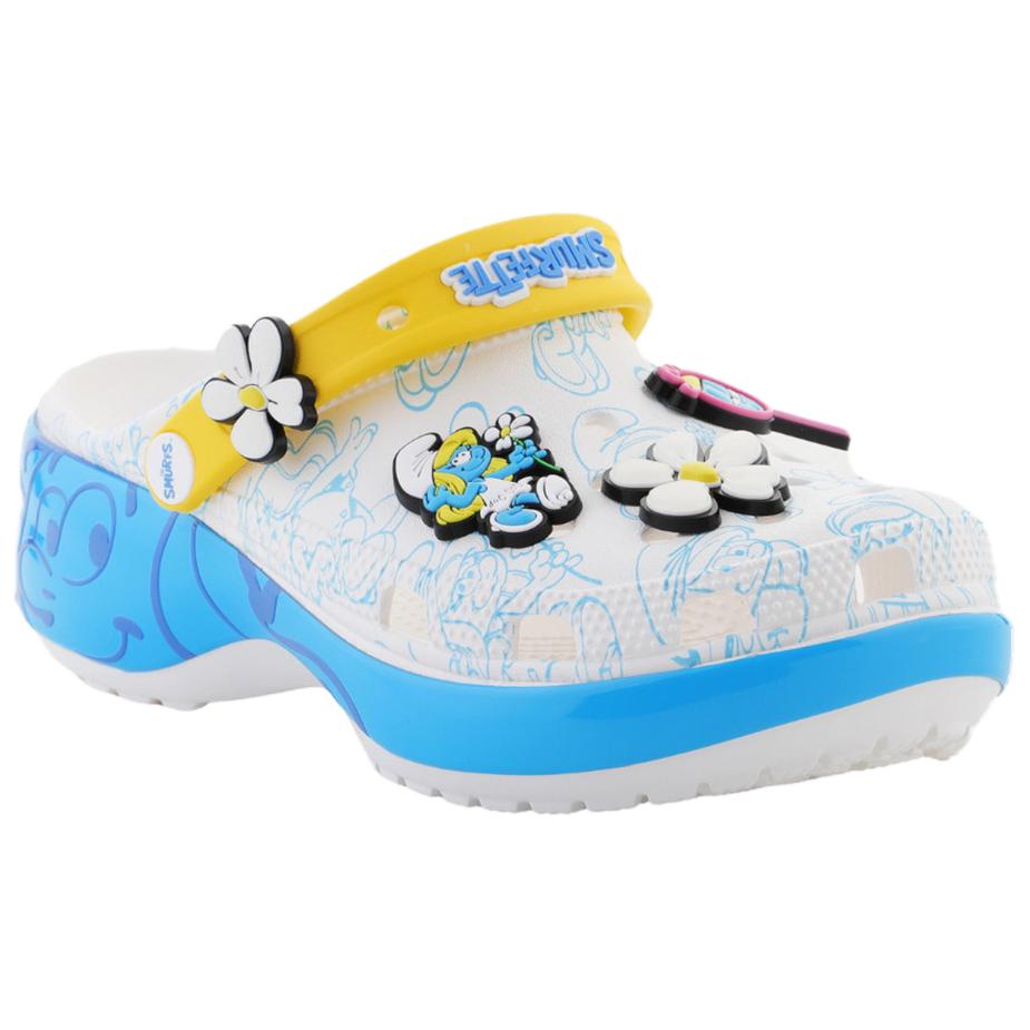 Crocs Smurfs Platform Clog Round toe platform clog hole shoes women's white, blue and yellow