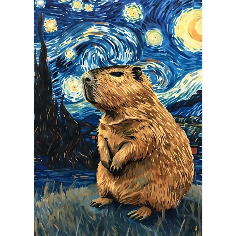 Sternennacht Tiere Katze Biber Bober Schnabeltier Hirsch Retro Niedlich Tier Poster Leinwand Malerei Wandbilder Heimzimmer Dekor