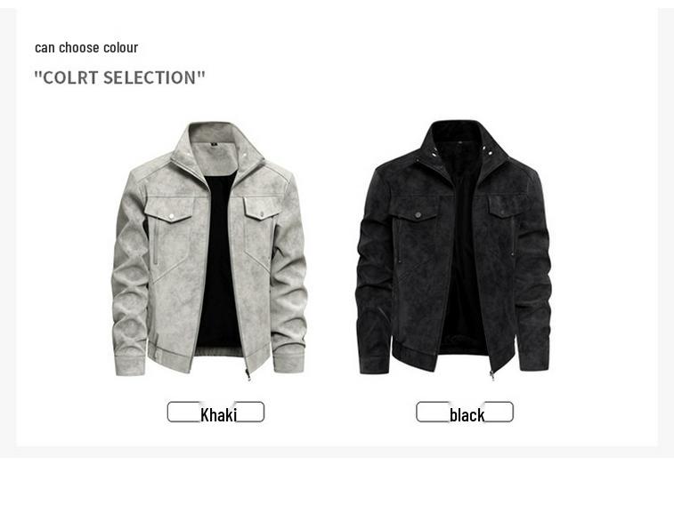 Men's Genuine Leather Stand Collar Jacket - Trendy, Versatile, Business Casual Motorcycle Outerwear