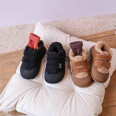 Sapatos de algodão para crianças, masculino e feminino, lã de cordeiro, sapatos quentes de inverno, sapatos de caminhada com sola macia, versão coreana, sapatos de feijão, inverno