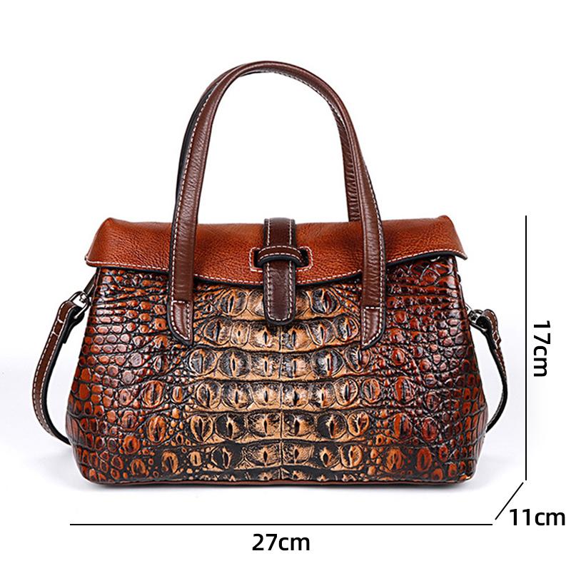 Women's Bag Genuine Leather Top Layer Cowhide Embossed Crocodile Pattern Retro One-shoulder Messenger Women's Bag