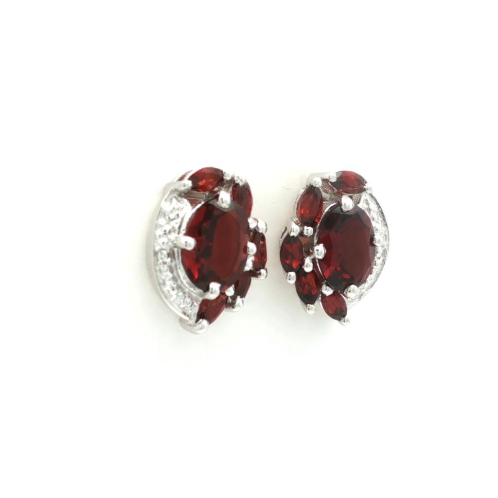 Garnet Oval & Marquise Stud Earrings 925 Sterling Silver Rhodium Plated Floral Gemstone Earrings Gift for Women