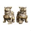 2 Packs Gold Lion Figurine Feng Shui Decor Copper Carvings Tabletop Vintage Antique Mini