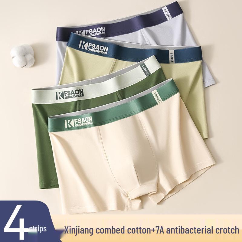 Men's Pure Cotton Breathable Mid-Waist Boxer Briefs - Comfortable Flat-Leg Youth Shorts for Autumn