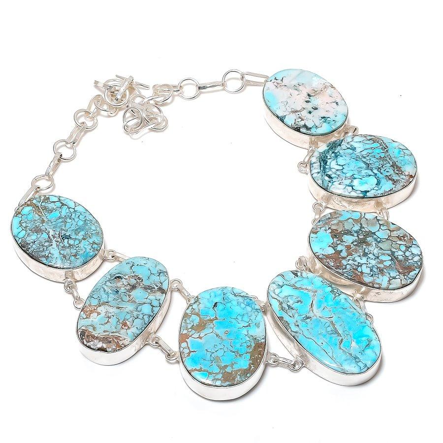 Natural Tibetan Turquoise Gemstone 925 Sterling Silver Jewelry Necklace 18" Q6d70