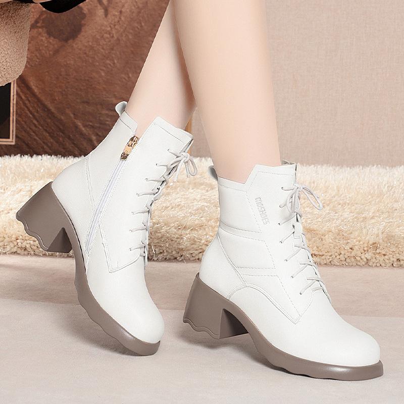 Off-white Martin Boots Women's British Style Short Boots, New Thick Heel Thick Heel Spring and Autumn Single Boots