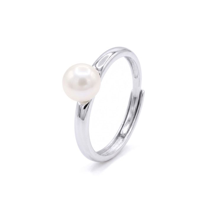 Bague - Pearls & Colors - Prestige - Perle de Culture d'Eau Douce 6-7 mm Ronde - Perle Blanche - Argent 925 - Femme