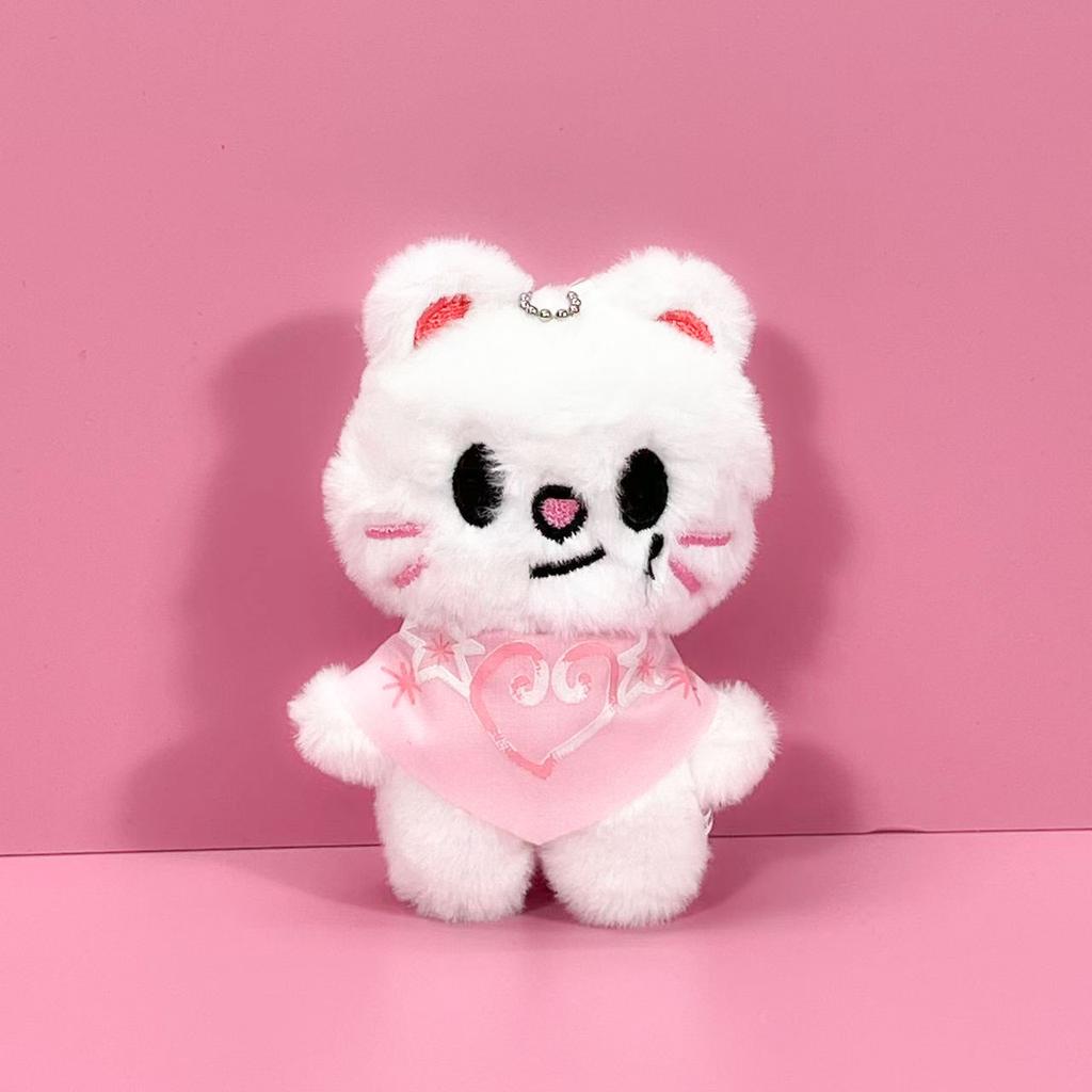 Kpop Stray Kids SKZOO Magic Academy Plush Keychain, Cute Animal Plushie Doll with Pink Bib Pendant, Cartoon Bag Charm Keyring Gift for Stay
