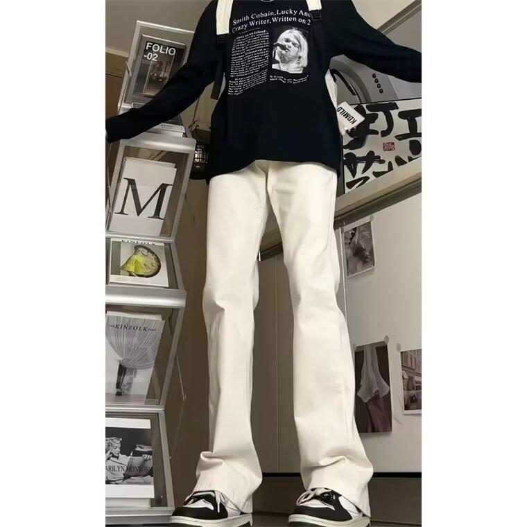 Pure White Pants, Slightly Flared Jeans, Men's Narrow Version, Slim Trousers, High-rise Straight Pants, High-quality Pants