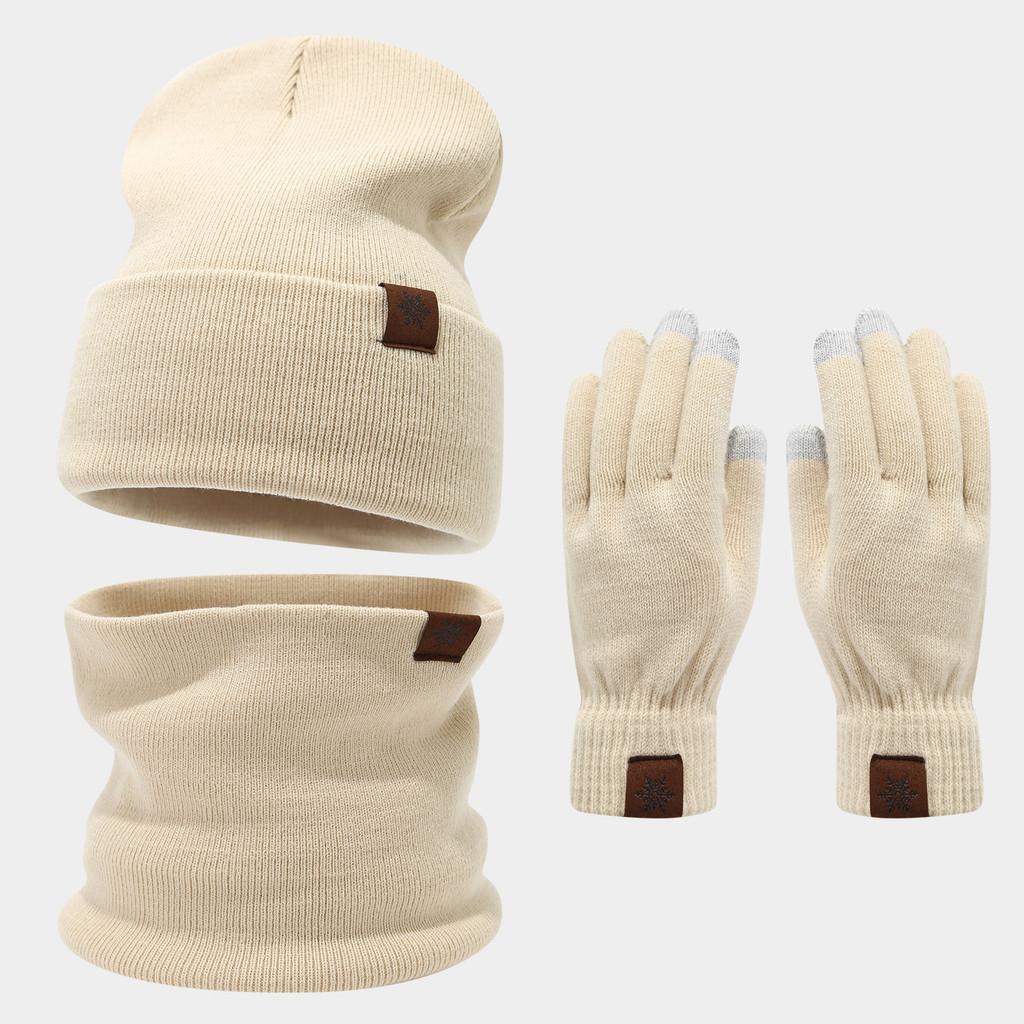 Snowflake Pattern Wool Hat Scarf Gloves Bundle For Cold Weather Fashion