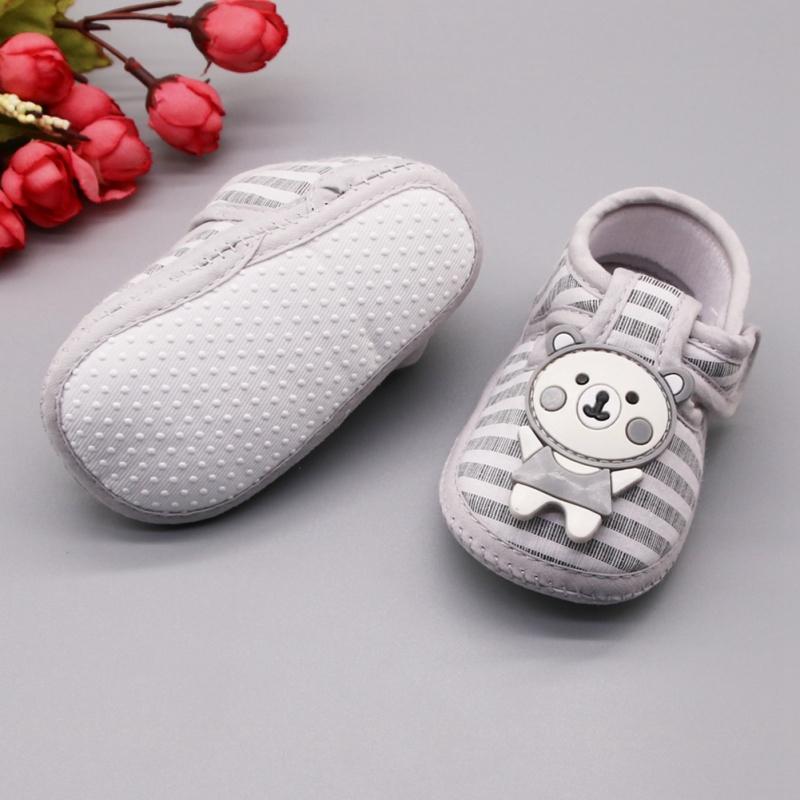 Baby Boy Girl Shoes Cartoon Bear Pattern Casual Cotton Shoe Toddler Striped Soft Sole Shoes First Walkers Spring Autumn Indoor