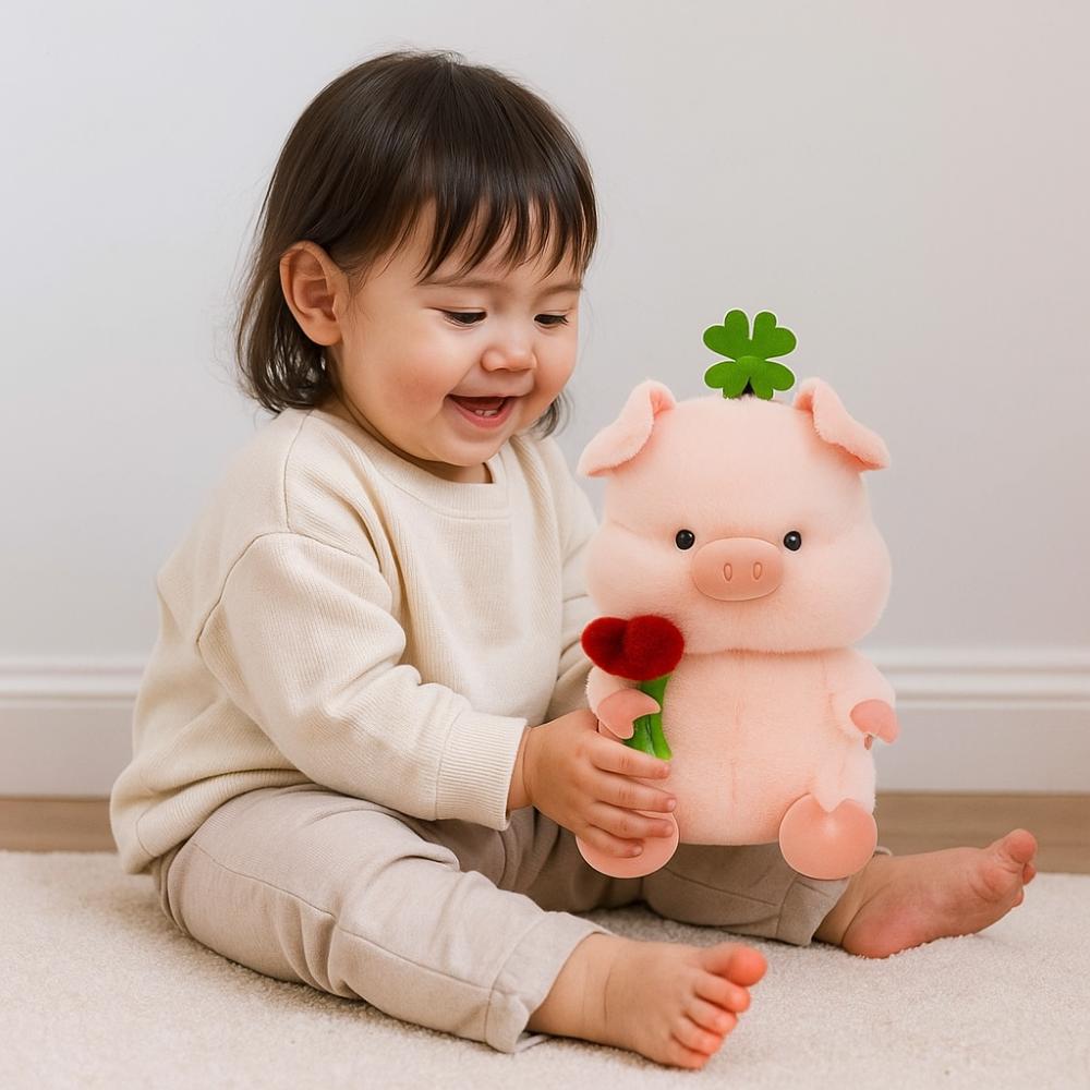 Fluffy Pig Hold Flower Plush Doll PP Cotton Pig Stuffed Dolls Stuffed Pig Plushie Toy  Home Decor