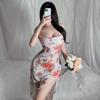 Vintage Floral Tube Top Nightgown Slim Fit High Slit Sexy Long Print Loungewear Dress 633 Romantic Flattering Sleepwear with Timeless Floral Patterns