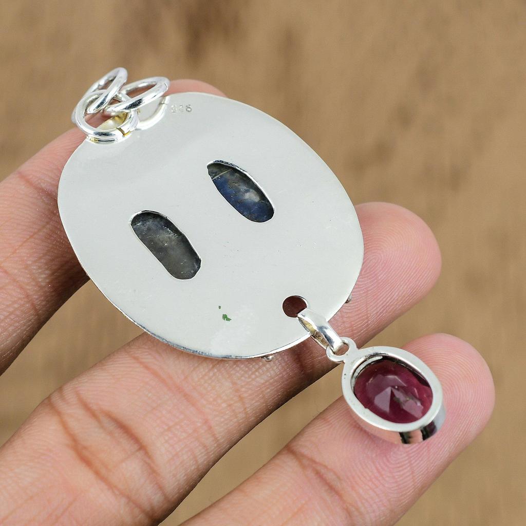 Anniversary Gift For Her Natural Sodalite Gemstone Pendant 925 Sterling Silver