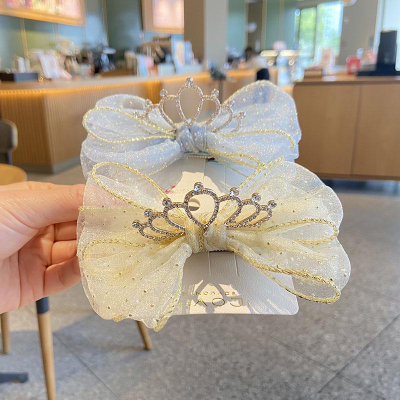 

3D Crown Bow Tulle Hair Clip for Girls - Spring/Summer Accessory