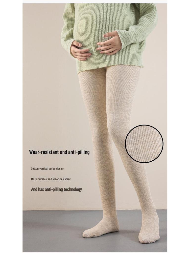 Maternity Leggings with Belly Support: Thin, Plus Velvet Pantyhose with Vertical Stripes for Spring/Autumn Outerwear.