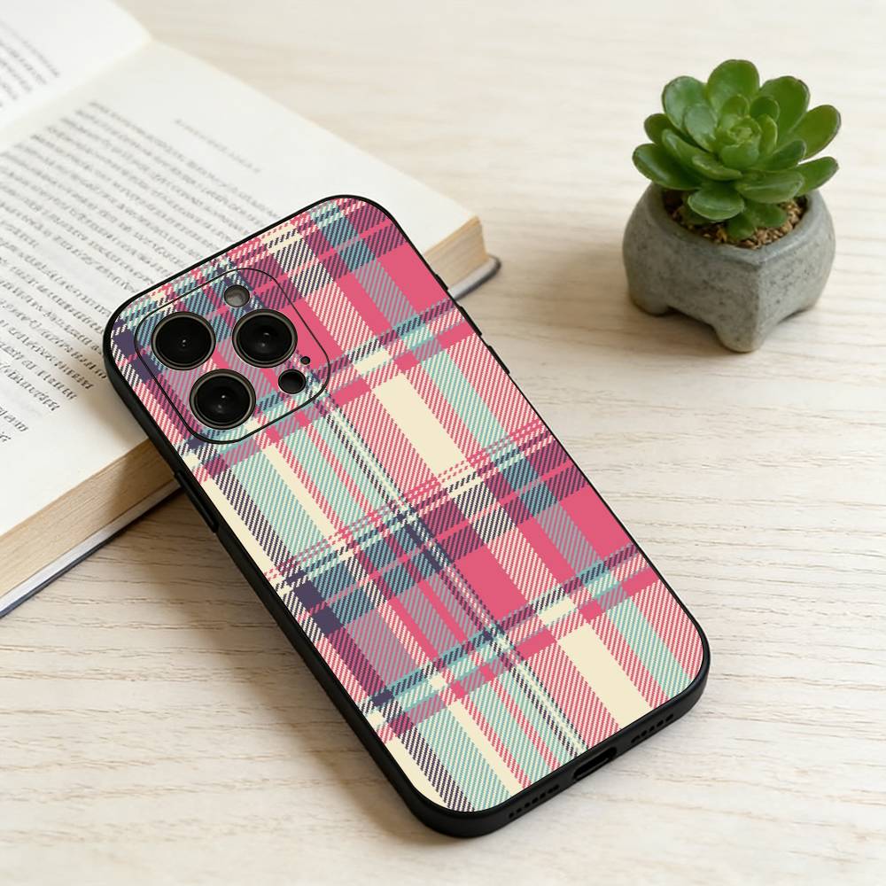 Fashionable Classic Plaid Pattern  Phone Case For iPhone 17,16,15,14,13,12,11 Plus,Pro Max,XS,Soft Silicone Black Cover