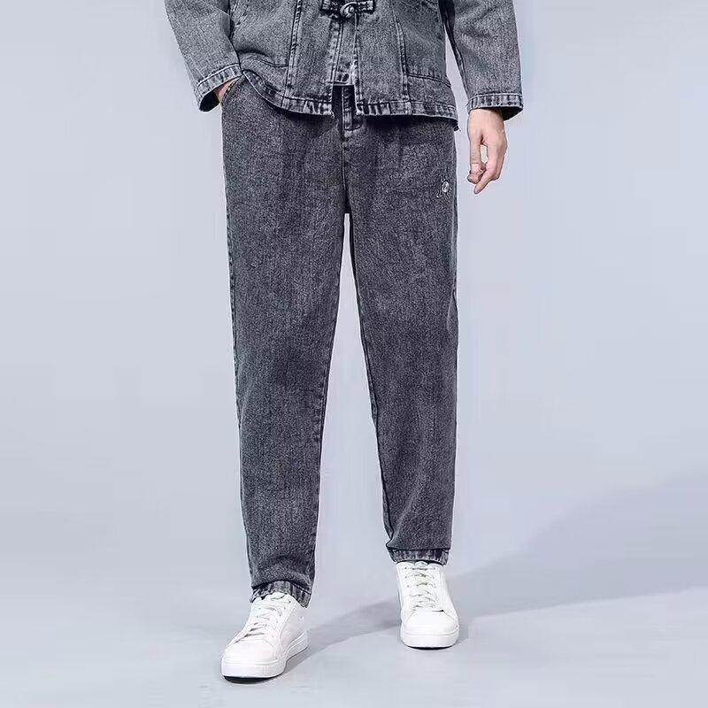 Men's Retro Chinese Style Denim Jacket: Frog Button Patchwork, Stand Collar, Loose Fit