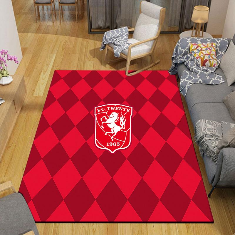 FC Twente Flannel Pattern Square Carpet,Area Rug,Carpet Rug for Living Room Bedroom Sofa Playroom Decor,Non-slip Floor Mat