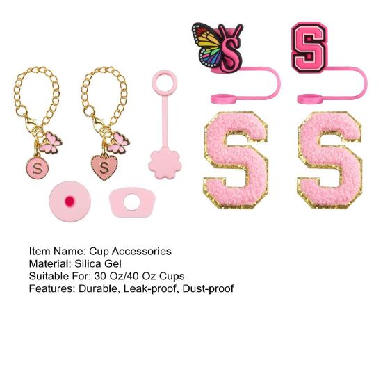 9Pcs Cup Accessories Set for 30oz 40oz Cup Personalize Your Tumbler with Silicone Straw Caps Letter Pendants
