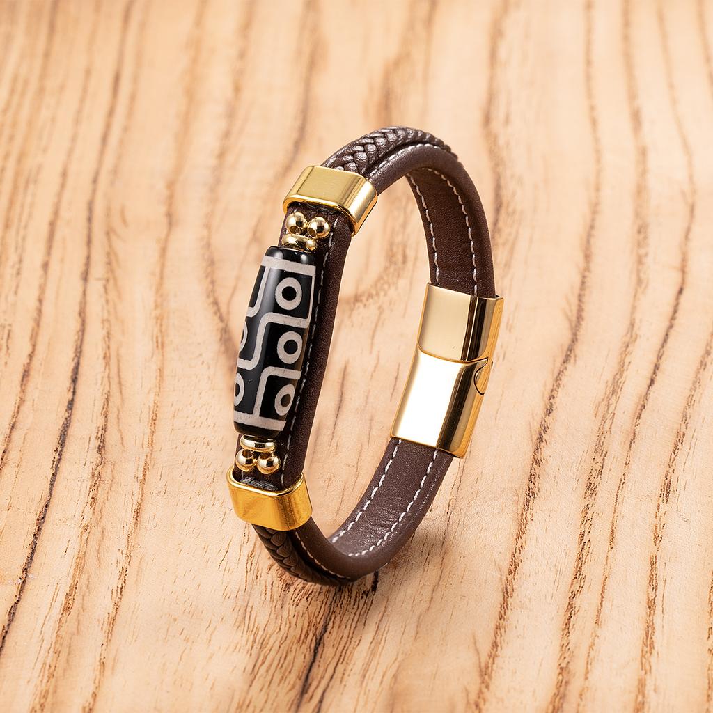 2026 Magnet Buckle Leather Bracelet Tibetan Nine-eye Rope Bead Bracelet Men's and Women's Hand-woven Ethnic Style Bracelet